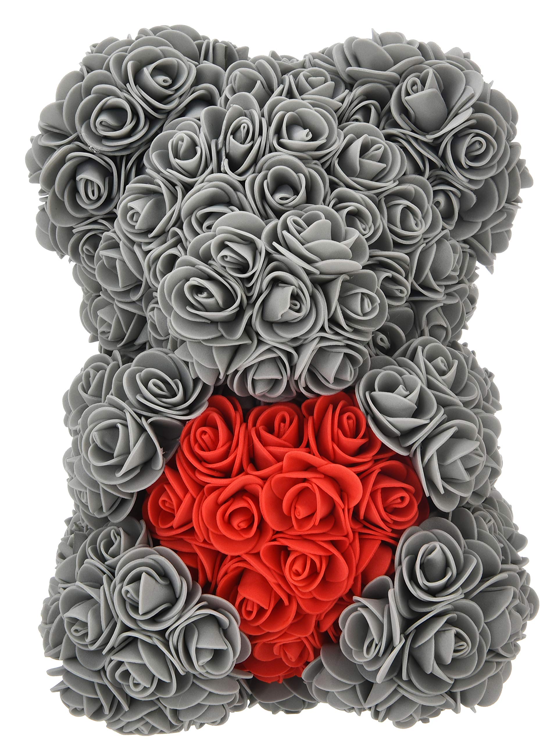 yiwuhongyuz Rose Bear -Over 250+ Flowers Rose Teddy Bear -Valentines Day Gifts for Girlfriend Women, Flower Bear Gifts for Mothers Day for Mom, Anniversary Birthday Gifts - Rose Bear with Box (Grey)