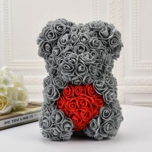 yiwuhongyuz Rose Bear -Over 250+ Flowers Rose Teddy Bear -Valentines Day Gifts for Girlfriend Women, Flower Bear Gifts for Mothers Day for Mom, Anniversary Birthday Gifts - Rose Bear with Box (Grey)