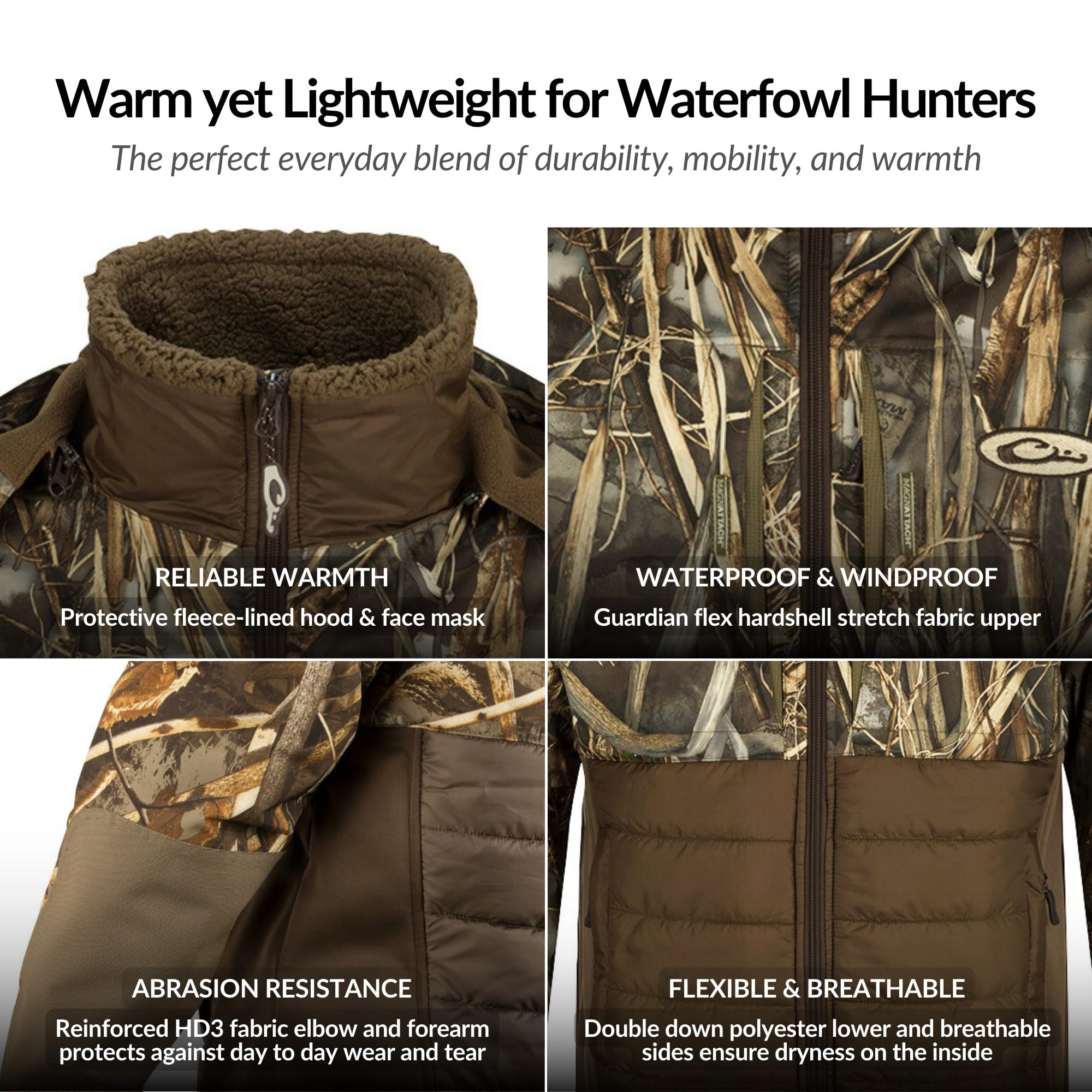 Drake Waterfowl LST Guardian Flex™ Double Down Eqwader™ Full Zip with Hood Mossy Oak Shadow Grass Habitat Xlarge