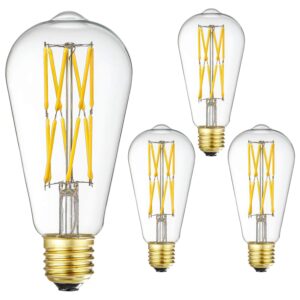 lvye led edison bulb dimmable 12w 3000k soft white 1200lm, 100w equivalent e26 medium base, st64 vintage led bulbs, 360 degree beam angle, clear glass, pack of 4.