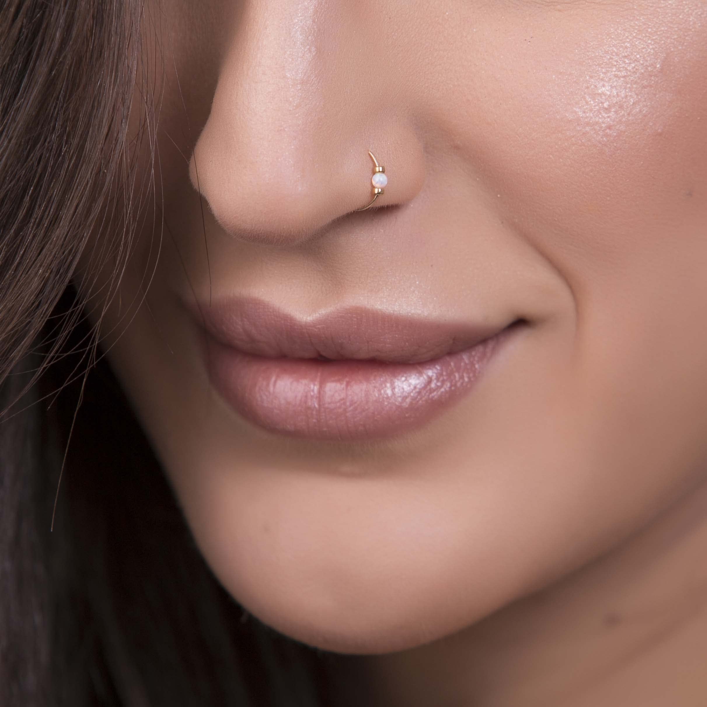 Tiny Gold Nose Ring – Fire White 2mm Opal Nose Piercing 14K Gold Filled Snug 7mm Hoop – Thin 24 Gauge Piercing Jewelry – Dainty Gift Ready Purchase