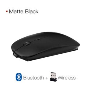 XBOSS X4 Ultra Thin 2.4GHz and Bluetooth Wireless Rechargeable Optical Mouse Computer PC Mice with USB Adapter for Mac Windows Linux Mouse Wireless (Black with Bluetooth + 2.4Ghz)