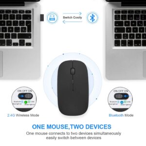 XBOSS X4 Ultra Thin 2.4GHz and Bluetooth Wireless Rechargeable Optical Mouse Computer PC Mice with USB Adapter for Mac Windows Linux Mouse Wireless (Black with Bluetooth + 2.4Ghz)