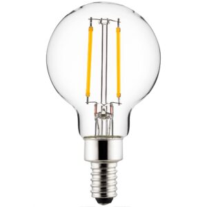 sunlite 80757 led g16.5 filament style globe light bulb, 2.5 watts (25w equivalent), 250 lumens, dimmable, candelabra base (e12), ul listed, 3000k warm white, 1 count