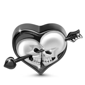 gnoce skull lover heart charm bead sterling silver arrow through the heart skull charm bead fit bracelet/necklace jewelry gift for women men (style-1)