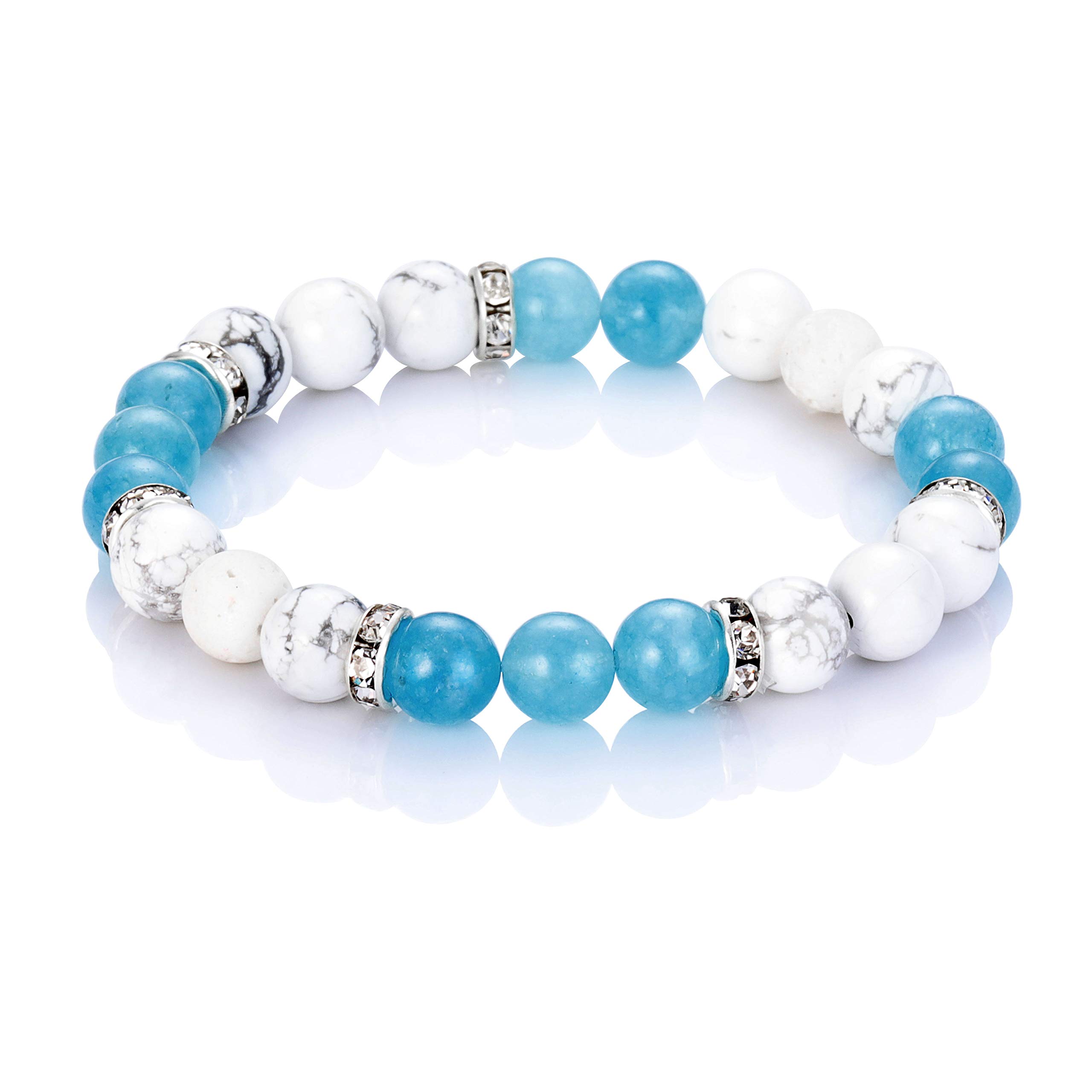 SUMMER LOVE Aquamarine Gemstones Healing Crystal Stretch Bracelet for Anxiety Stress Relief Natural Lava Stones Oil Diffuser Yoga Meditation Beads Bracelets for Women