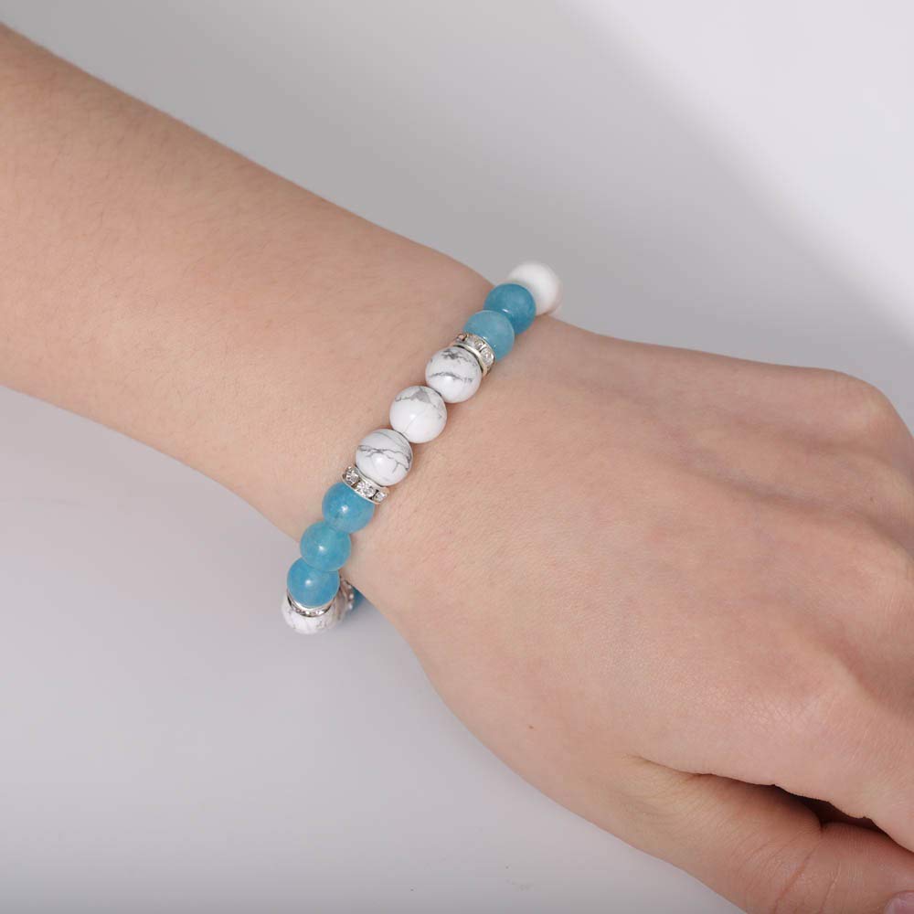 SUMMER LOVE Aquamarine Gemstones Healing Crystal Stretch Bracelet for Anxiety Stress Relief Natural Lava Stones Oil Diffuser Yoga Meditation Beads Bracelets for Women