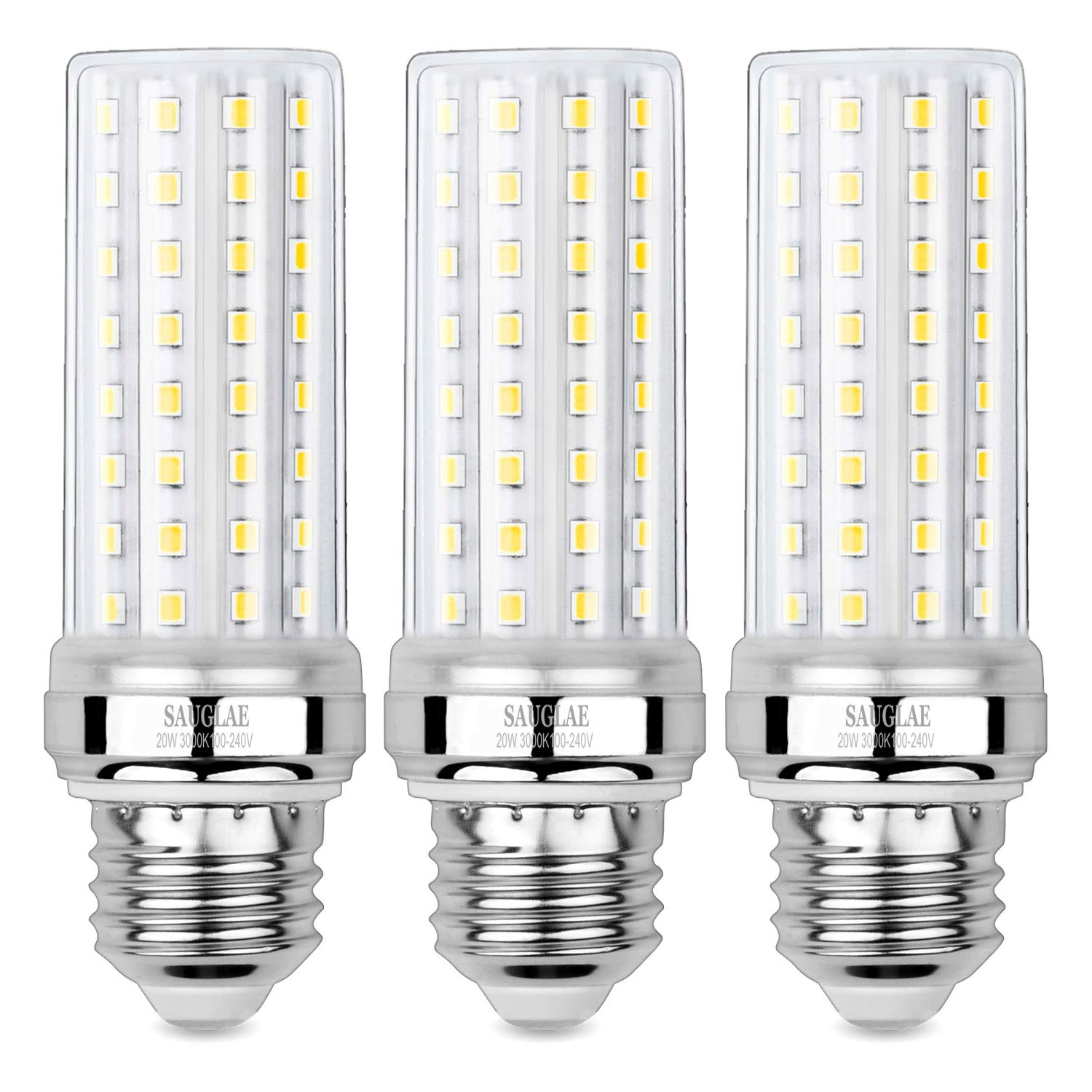 SAUGLAE 20W LED Corn Bulbs, 150W Incandescent Bulbs Equivalent, 3000K Warm White, Non-Dimmable, 2000Lm, E26 Edison Screw Light Bulbs, 3-Pack