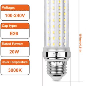 SAUGLAE 20W LED Corn Bulbs, 150W Incandescent Bulbs Equivalent, 3000K Warm White, Non-Dimmable, 2000Lm, E26 Edison Screw Light Bulbs, 3-Pack