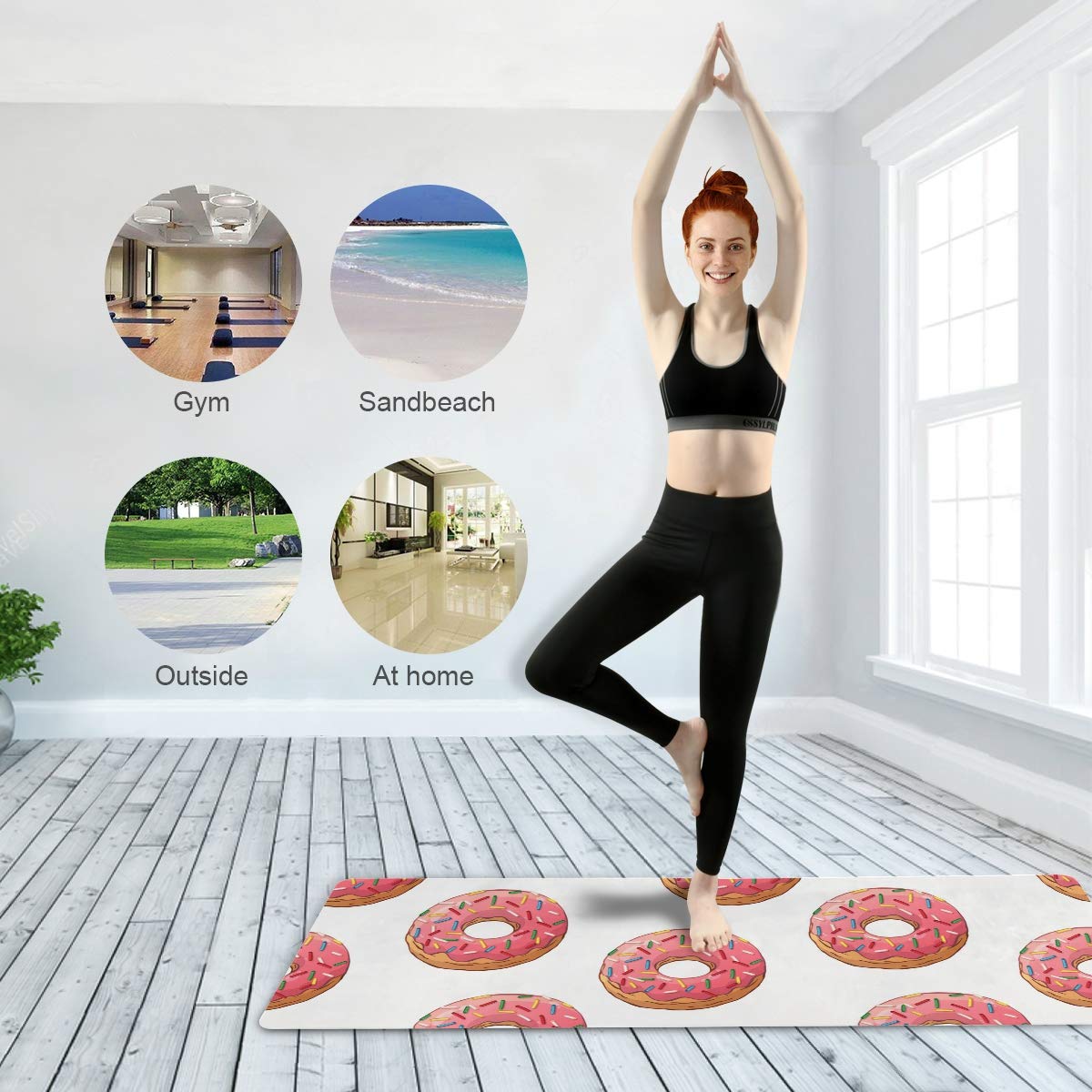 Travel Yoga Mat Non Slip - Glazed Donuts Foldable Exercise Mat Lightweight Work Out Mat with Bag Sweat Absorbent Fitness Mat for Yoga Pilates Home Fitness Exercise