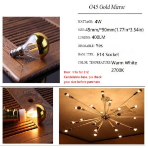 Lxcom Lighting 4W Half Chrome Gold LED Light Bulb(4 Pack), G45/G14 Dimmable Gold Tipped Vintage LED Filament Bulbs Warm White 2700K Decorative Globe Bulbs,E14 Base