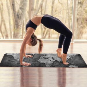 Travel Yoga Mat Non Slip - Retro World Map Foldable Exercise Mat Lightweight Work Out Mat with Bag Sweat Absorbent Travel Yoga Mat for Travel Yoga Pilates Exercise