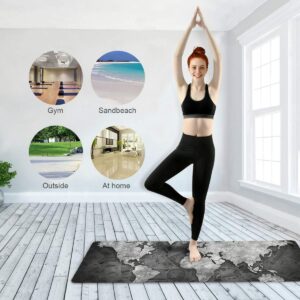 Travel Yoga Mat Non Slip - Retro World Map Foldable Exercise Mat Lightweight Work Out Mat with Bag Sweat Absorbent Travel Yoga Mat for Travel Yoga Pilates Exercise