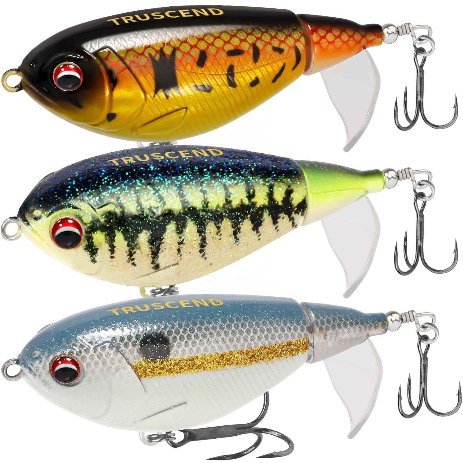 TRUSCEND Fishing Lures for Bass Trout Double Floating Rotating Tail Whopper Swimbaits Bass Lures Freshwater Saltwater Bass Fishing Plopper Lures Kit Lifelike Teasers Fishing Gifts for Men