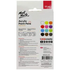 Mont Marte Signature Acrylic Paint Pens, 12 Piece, Waterproof, Suitable for Most Surfaces Including Canvas, Card and Rock, Round Tip (3mm)