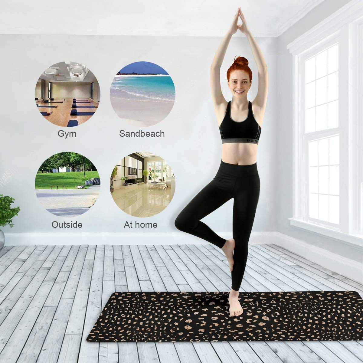 ALAZA Realistic Leopard Print Animal Skin Nonslip Yoga Mat Towel with Grip Dots for Women Men