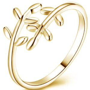 jude jewelers stainless steel tree leaf style statement promise anniversary ring (gold, 12)