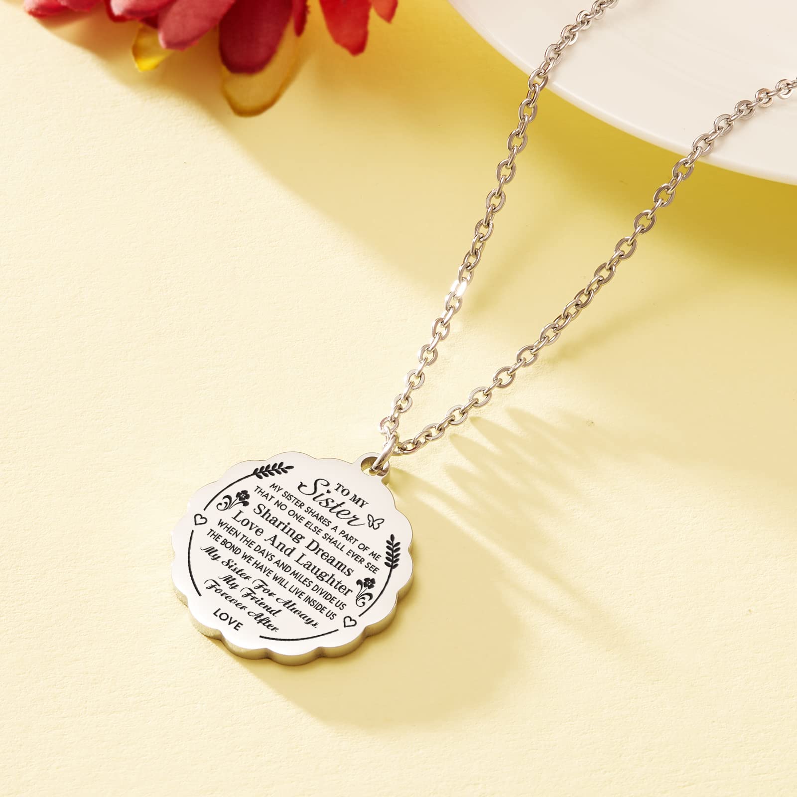 HOFOYA To my sister necklace gifts from sisters brother,graduation birthday gift for best friend, engraved inspirational message valentines jewelry for women teen girls.