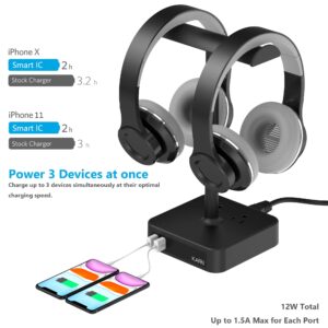 KAFRI Dual Headphone Stand with USB Charger Desk Gaming Double Headset Holder Hanger Rack with 2 USB Charging Port and 2 Outlet - Suitable for Gamer Desktop Table Game Earphone Accessories Gift