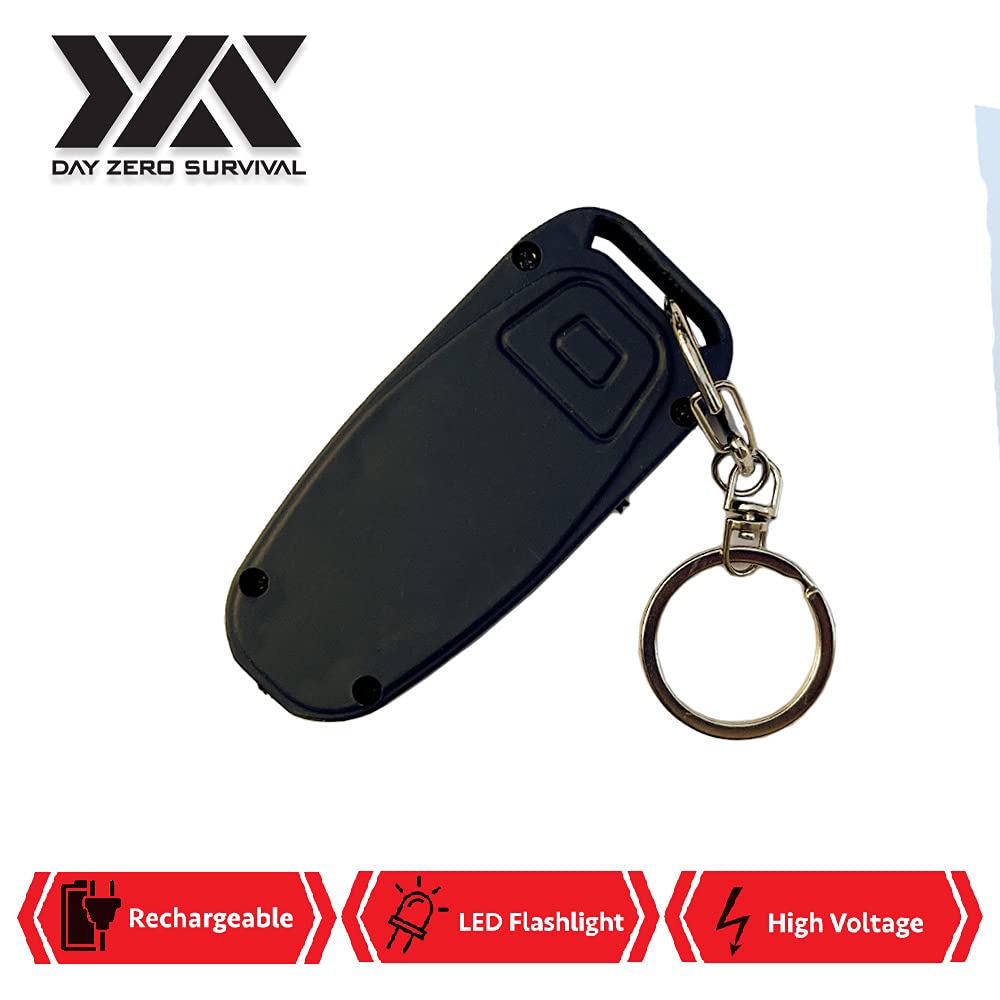 Day Zero Survival Mini Stun Gun Small as a Key Fob with LED Flashlight, USB Charging