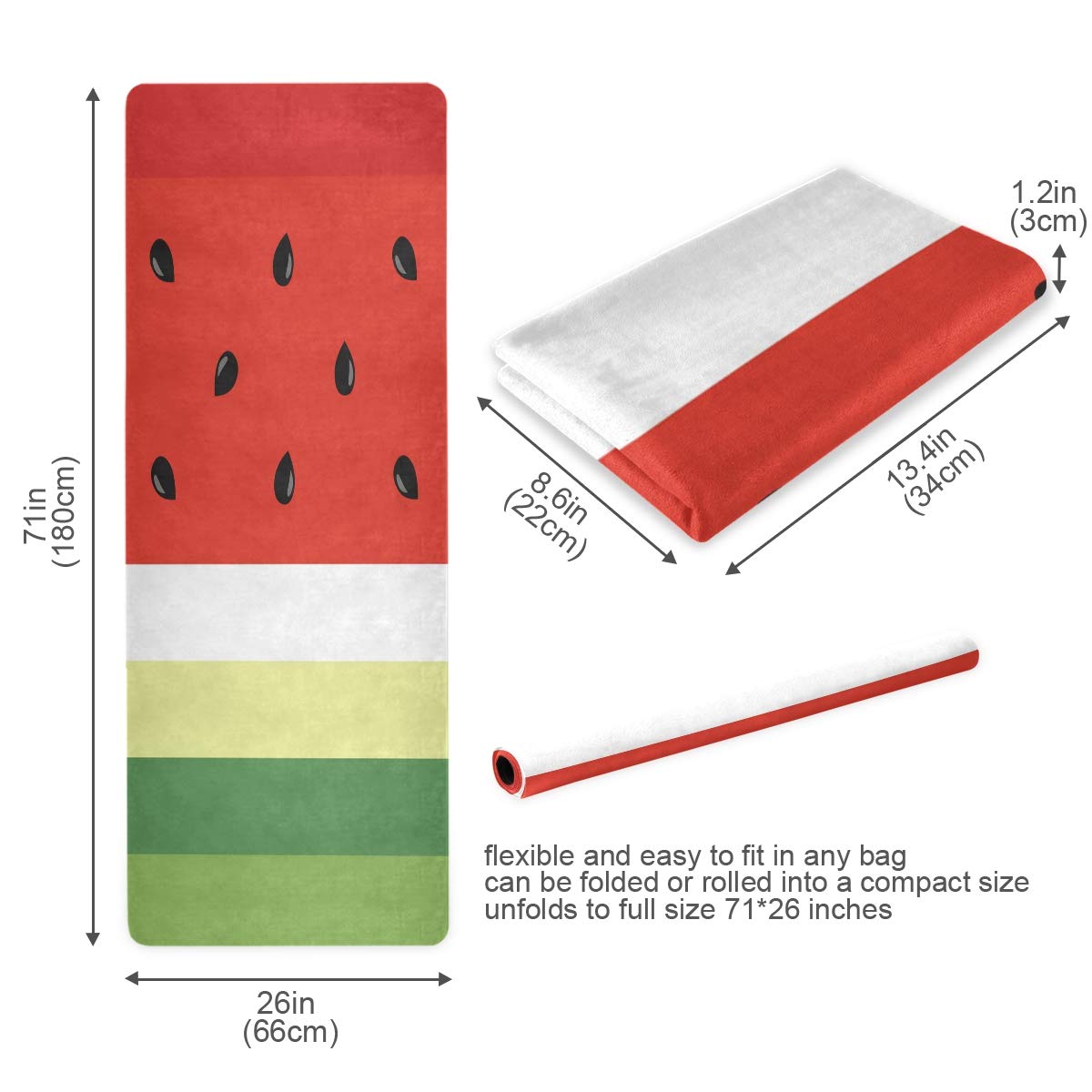 VIKKO Cute Watermelons Fruit Yoga Mat Ultra Thin Folding Mat for Exercise Fitness Pilates Stretching Meditation