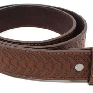 BC Belts Leather Belt Strap with Embossed Western Horn Pattern 1.5" Wide with Snaps (Brown-M)