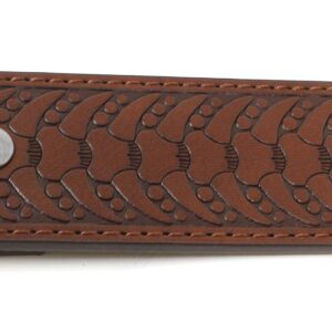 BC Belts Leather Belt Strap with Embossed Western Horn Pattern 1.5" Wide with Snaps (Brown-M)