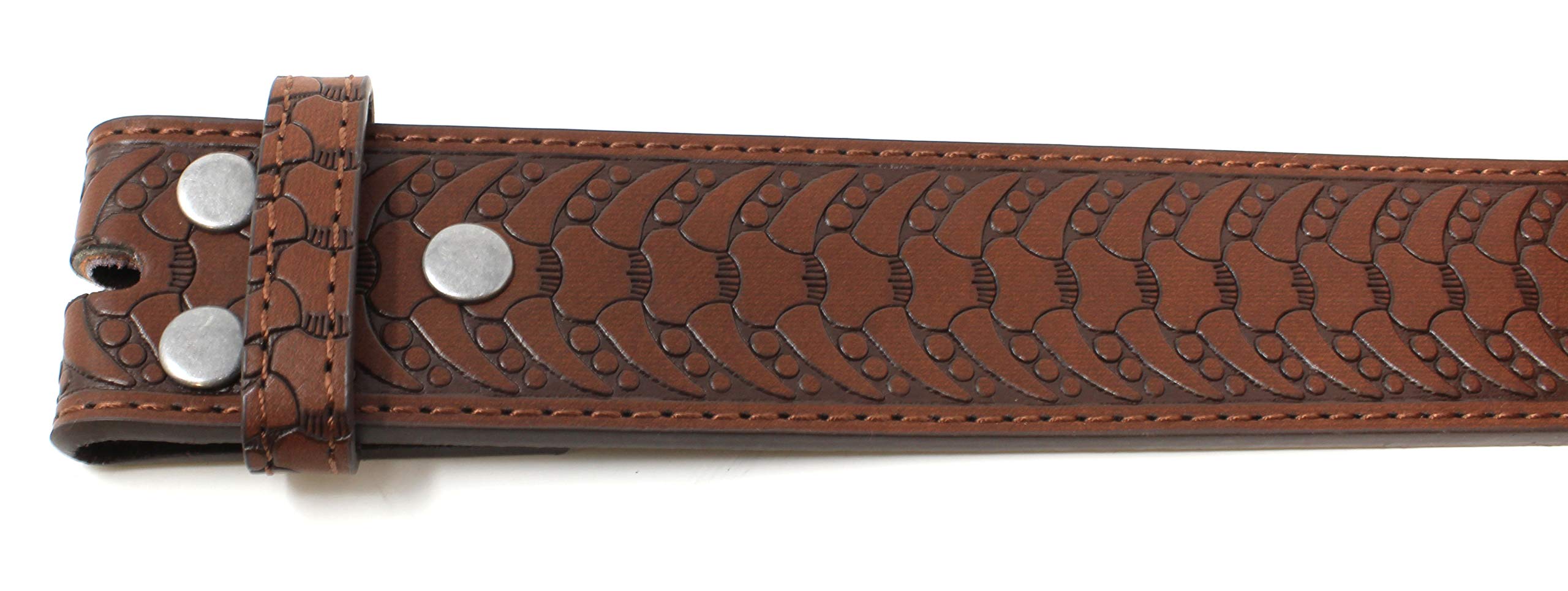 BC Belts Leather Belt Strap with Embossed Western Horn Pattern 1.5" Wide with Snaps (Brown-M)