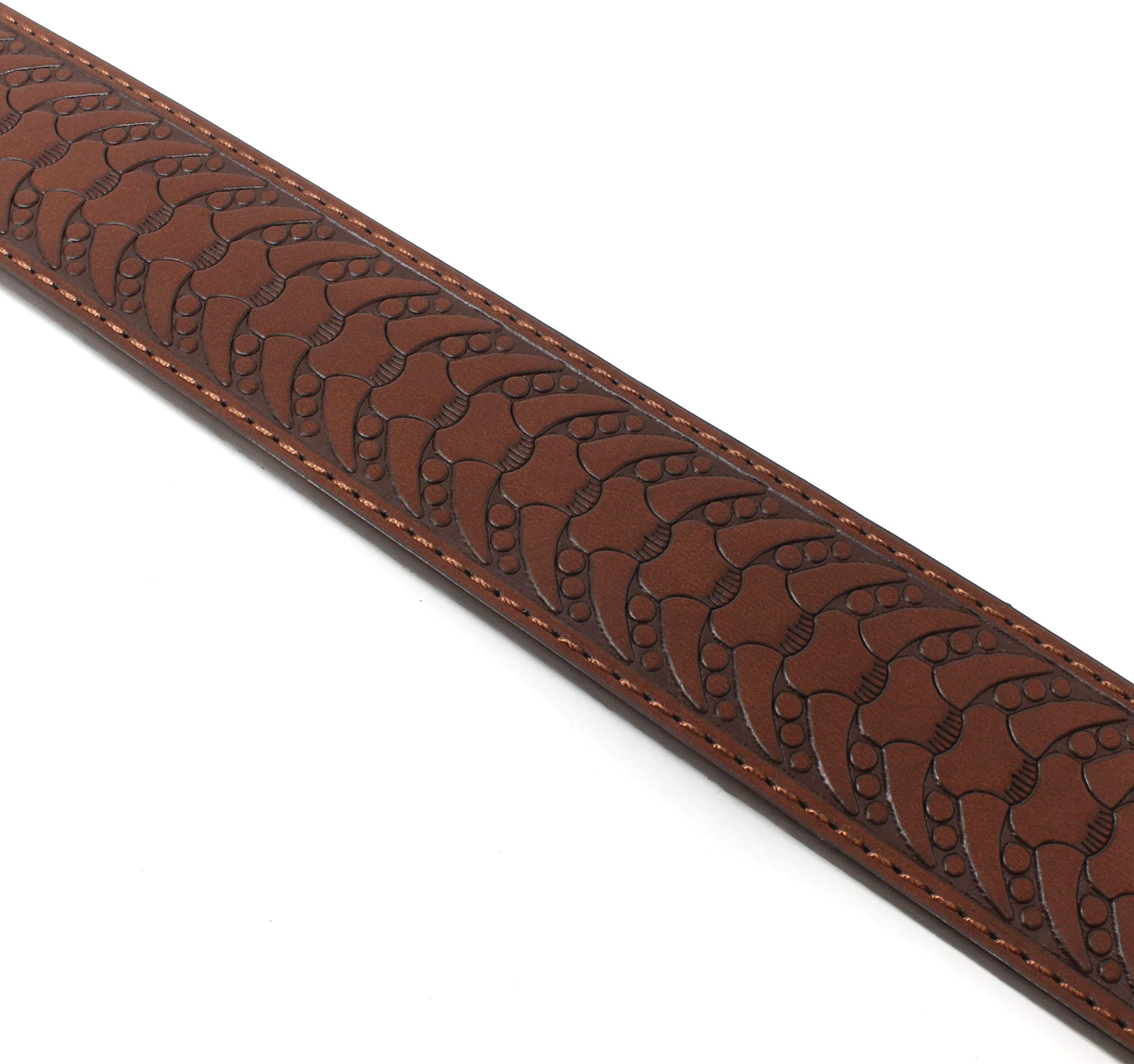 BC Belts Leather Belt Strap with Embossed Western Horn Pattern 1.5" Wide with Snaps (Brown-M)