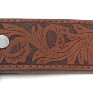 BC Belts Womens Leather Belt Strap with Embossed Western Flowers Pattern 1.5" Wide with Snaps (Brown-L)