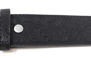 BC Belts Womens Leather Belt Strap with Embossed Western Flowers Pattern 1.5" Wide with Snaps (Black-L)