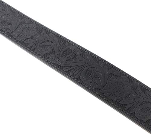 BC Belts Womens Leather Belt Strap with Embossed Western Flowers Pattern 1.5" Wide with Snaps (Black-L)