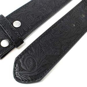 BC Belts Womens Leather Belt Strap with Embossed Western Flowers Pattern 1.5" Wide with Snaps (Black-L)