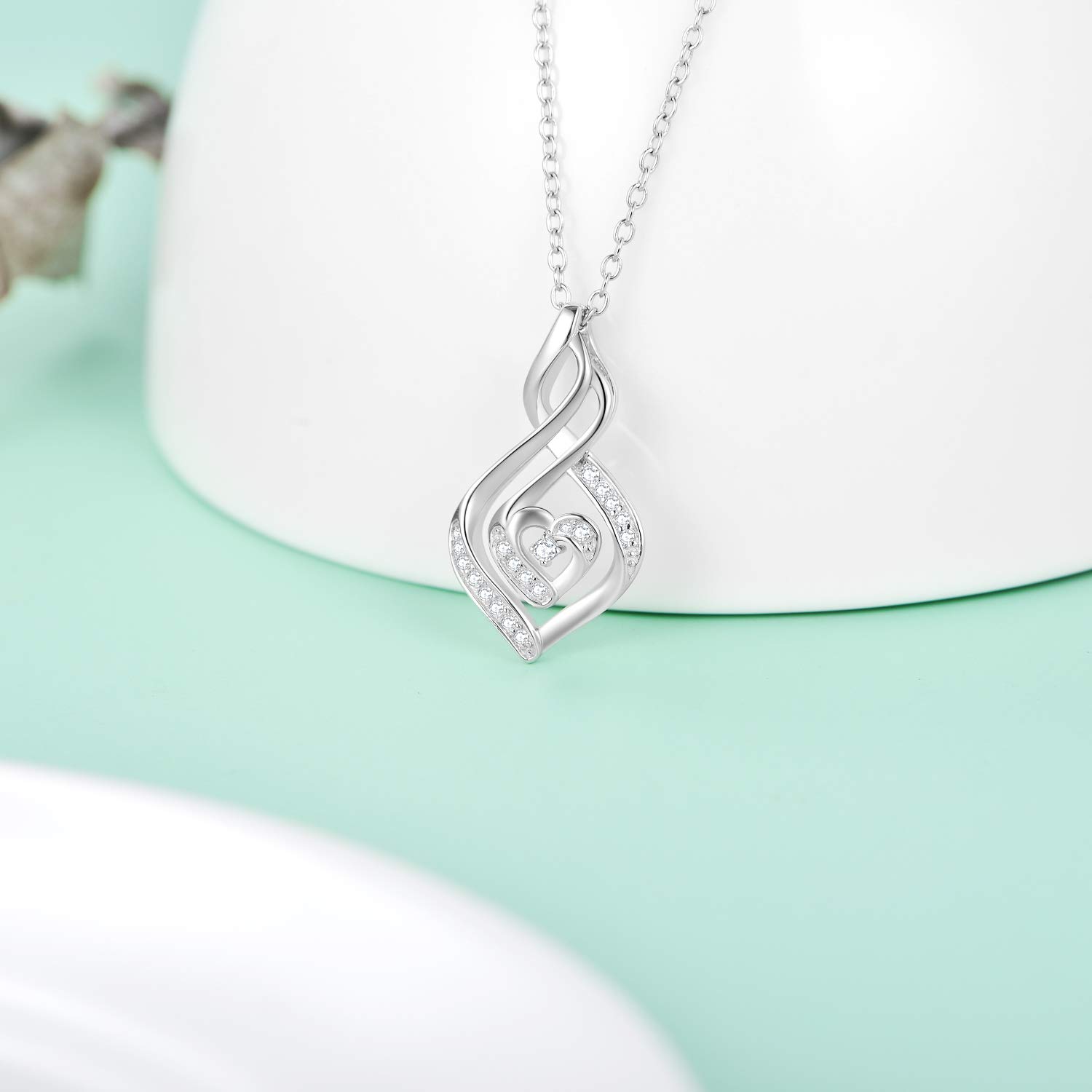 Natural Diamond Infinity Swirl Necklace, Sterling Silver Heart Pendant Necklace Love Jewelry for Her, Mom, Wife, 18"-20"