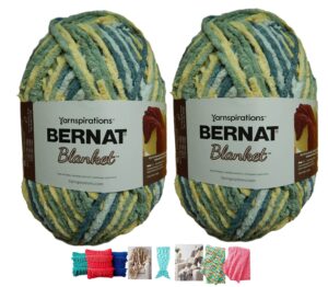 big ball blanket yarn 2-pack bundle by bernat plus 6 blanket yarn patterns super bulky #6 10.5 ounce ball 220 yards (soft sunshine green)