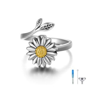 sunflower cremation ring for ashes 925 sterling silver daisy urn ring jewelry keepsake hair memorial locket for women mom (9)