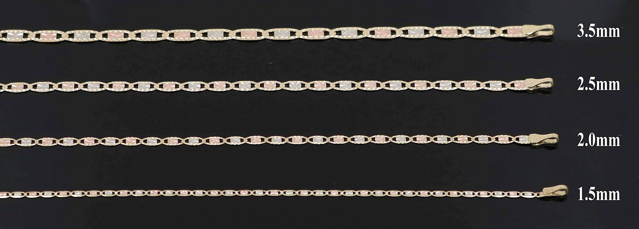 10K Tri Color Yellow, White, Rose Gold Flat Anchor Chain 2.5MM 18" to 24" (22)