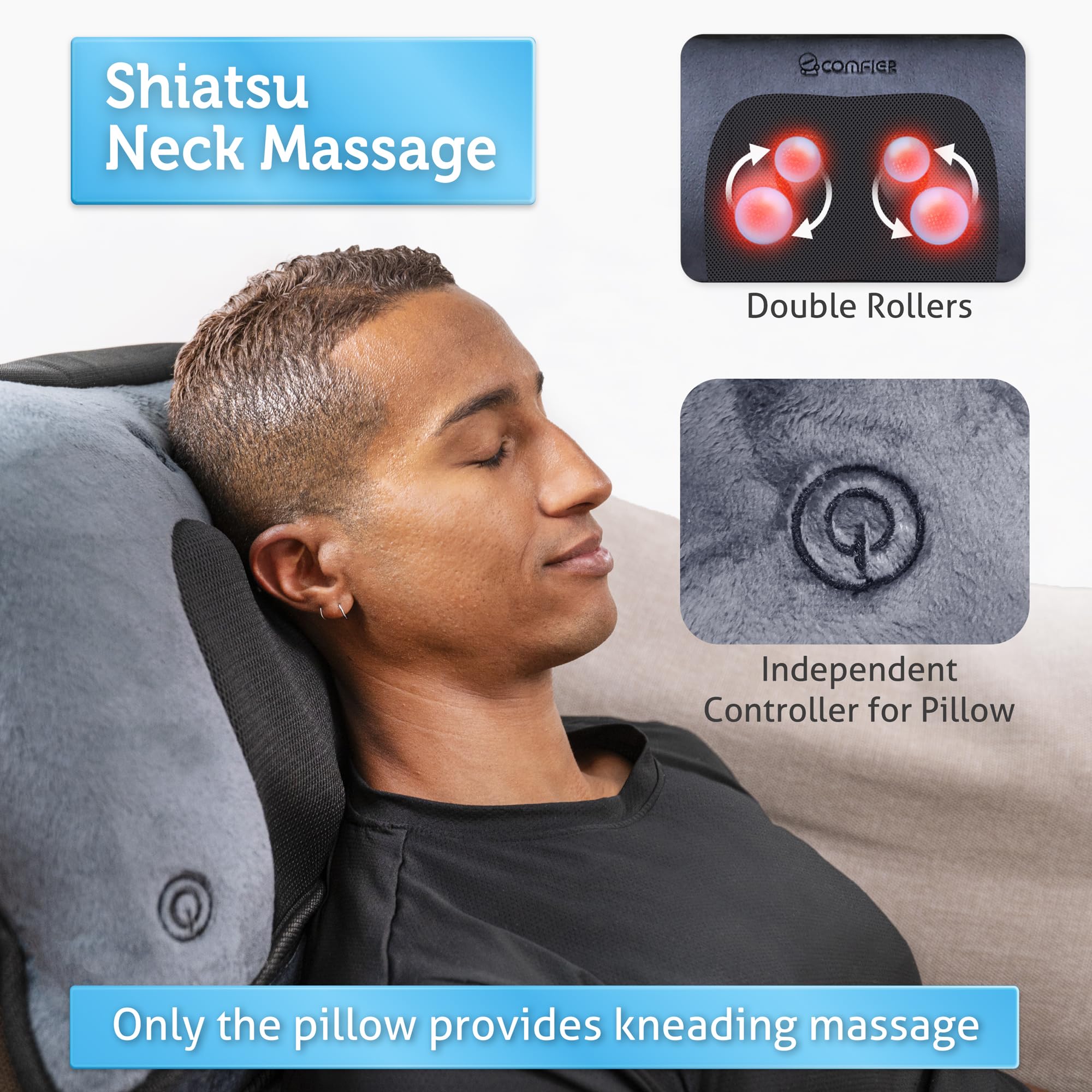 COMFIER Full Body Massage Mat with Movable Neck Pillow, 10 Vibrating Motors & 4 Heating Pads, Back Massager, Father's Day Gifts for Dad Men