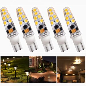 bsxywa t5 t10 921 194 wedge base landscape 12volt led waterproof light bulb, 25w equivalent 3watt, warm white 2700k-3000k for outdoor landscape rv camper marine boat walkway lawn lighting. 5-pack