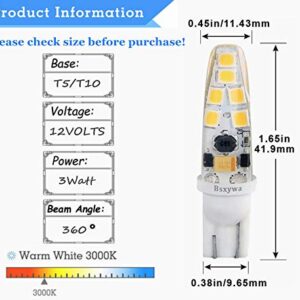 Bsxywa T5 T10 921 194 Wedge Base Landscape 12volt LED Waterproof Light Bulb, 25W Equivalent 3Watt, Warm White 2700K-3000K for Outdoor Landscape RV Camper Marine Boat Walkway Lawn Lighting. 5-Pack