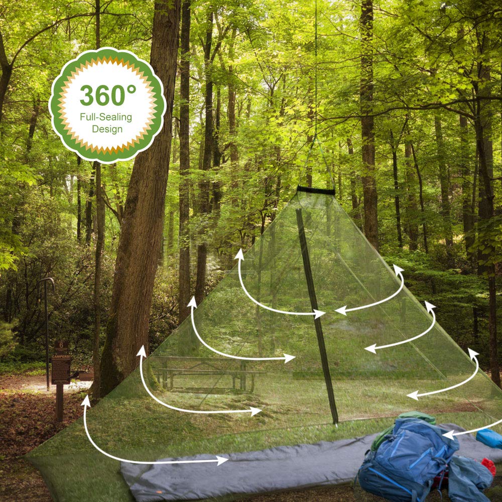 GWHOLE Camping Net with Carry Bag, Mosquito Net with Tent Pegs for Single Cot Camping Patio Outdoor