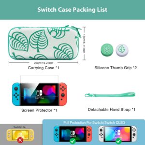 JINGDU Carrying Case for Switch, 4 in 1 Protective Storage Bag Set with Game Card Slots for Leaf Crossing Switch Console include Screen Protector & Thumb Grips & Hand Strap