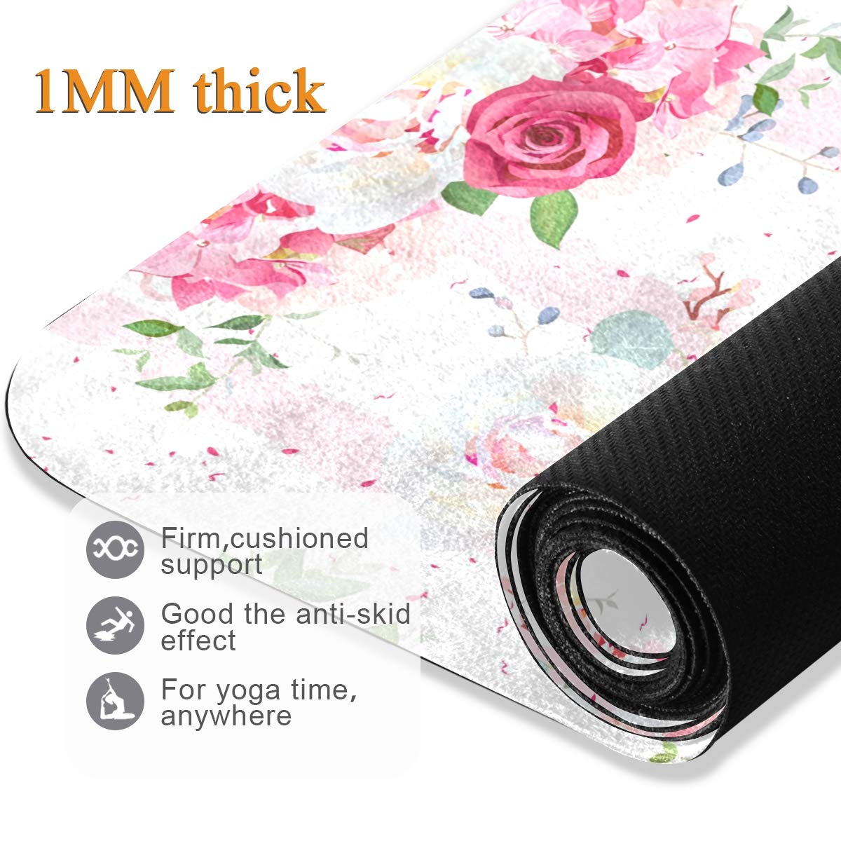 ALAZA Pink Rose Flowers Floral Striped Nonslip Yoga Mat Towel with Grip Dots for Women Men