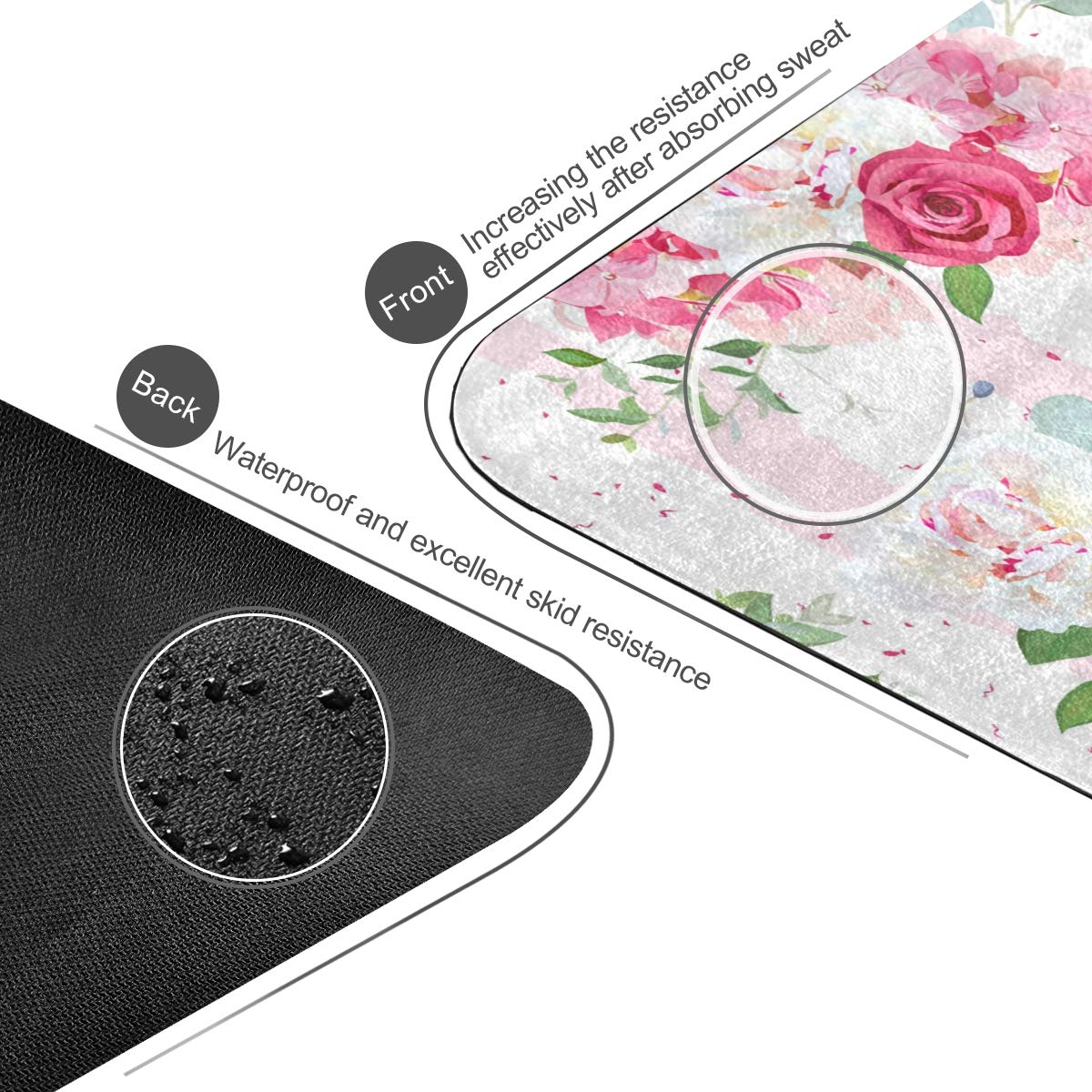 ALAZA Pink Rose Flowers Floral Striped Nonslip Yoga Mat Towel with Grip Dots for Women Men