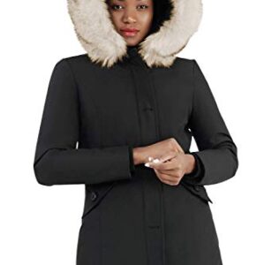 Molemsx Hooded Warm Winter Coats, Women Gift Festive Lined Outwear Golf Climaproof Heather Rain Active Great with Muffler Windbreaker Fashion Bomber Cotton Padding Jacket with Faux Fur(Black,L)