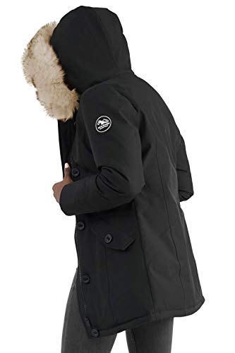 Molemsx Hooded Warm Winter Coats, Women Gift Festive Lined Outwear Golf Climaproof Heather Rain Active Great with Muffler Windbreaker Fashion Bomber Cotton Padding Jacket with Faux Fur(Black,L)