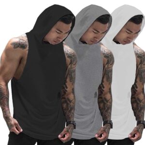 muscle killer 3 pack men's workout hooded tank tops bodybuilding muscle cut off t shirt sleeveless gym hoodies (black+gray+white, x-large)