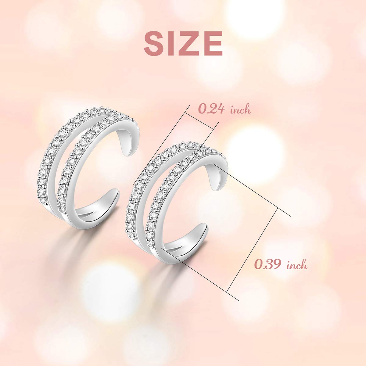 925 Sterling Silver Ear Cuff Non Pierced Cuffs Hoop Huggie Earrings for Women - Set of 2 (Cubic Zirconia V)