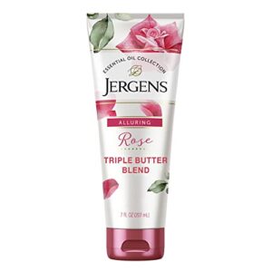 jergens rose body butter lotion, hand and body moisturizer with camellia essential oil, for indulgent hydration, 7 oz