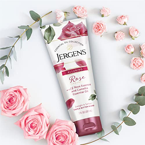 Jergens Rose Body Butter Lotion, Hand and Body Moisturizer with Camellia Essential Oil, for Indulgent Hydration, 7 oz